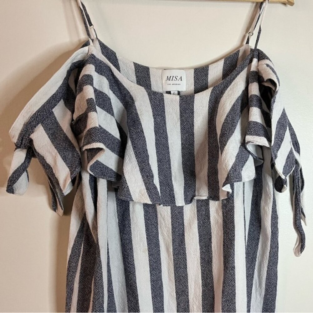 MISA Los Angeles Striped Off-Shoulder Ruffle Mini Dress Size L - Picture 10 of 14